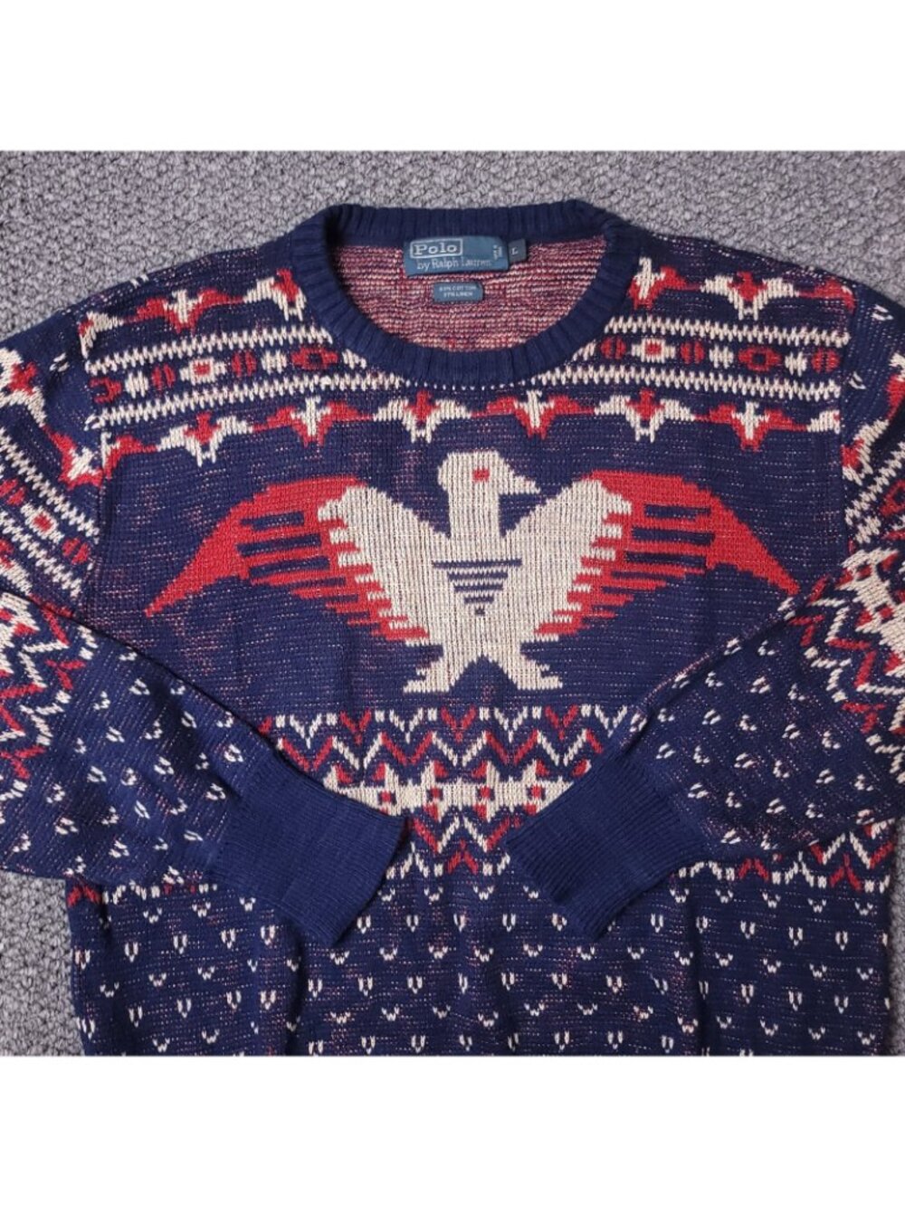 VINTAGE Polo Ralph Lauren Sweater Mens L Large Linen Blend Cotton Blue y2k